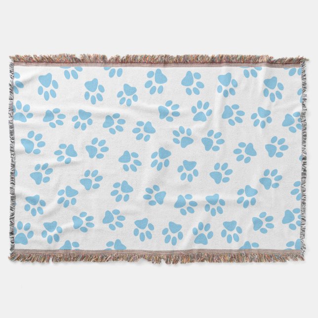 Pattern Of Paws, Dog Paws, Baby Blue Paws Throw Blanket (Front)