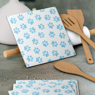 Pattern Of Paws, Dog Paws, Baby Blue Paws Tile