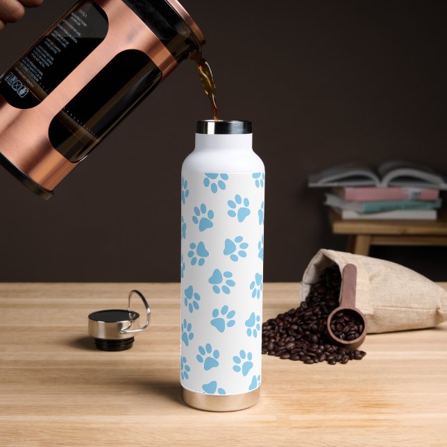 Pattern Of Paws, Dog Paws, Baby Blue Paws Water Bottle (Coffee)