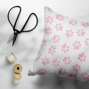 Pattern Of Paws, Dog Paws, Baby Pink Paws Decorative Cushion