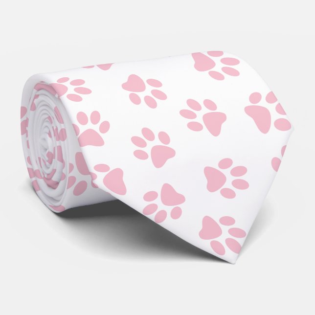 Pattern Of Paws, Dog Paws, Baby Pink Paws Tie (Rolled)