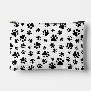 Pattern Of Paws, Dog Paws, Black and White Accessory Pouch