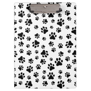 Pattern Of Paws, Dog Paws, Black and White Clipboard