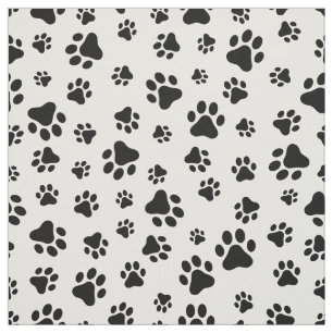 Pattern Of Paws, Dog Paws, Black and White Fabric