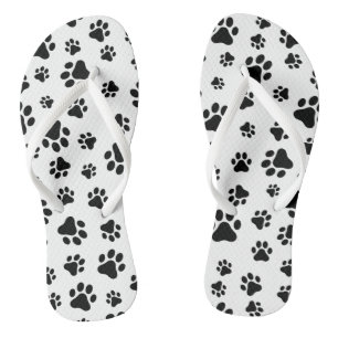 Pattern Of Paws, Dog Paws, Black and White Jandals