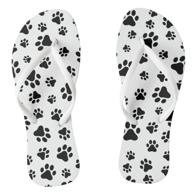 Pattern Of Paws, Dog Paws, Black and White Jandals (Footbed)