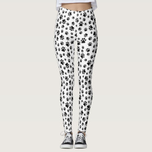 Pattern Of Paws, Dog Paws, Black and White Leggings