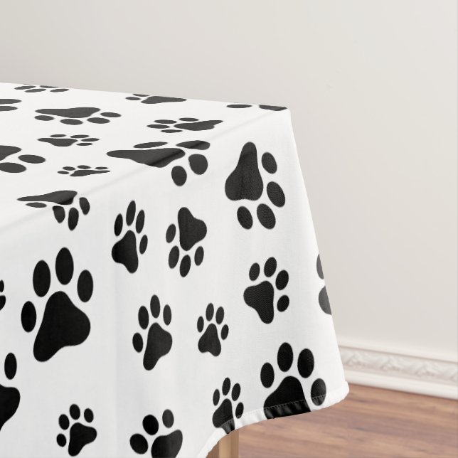 Pattern Of Paws, Dog Paws, Black and White Tablecloth (In Situ)