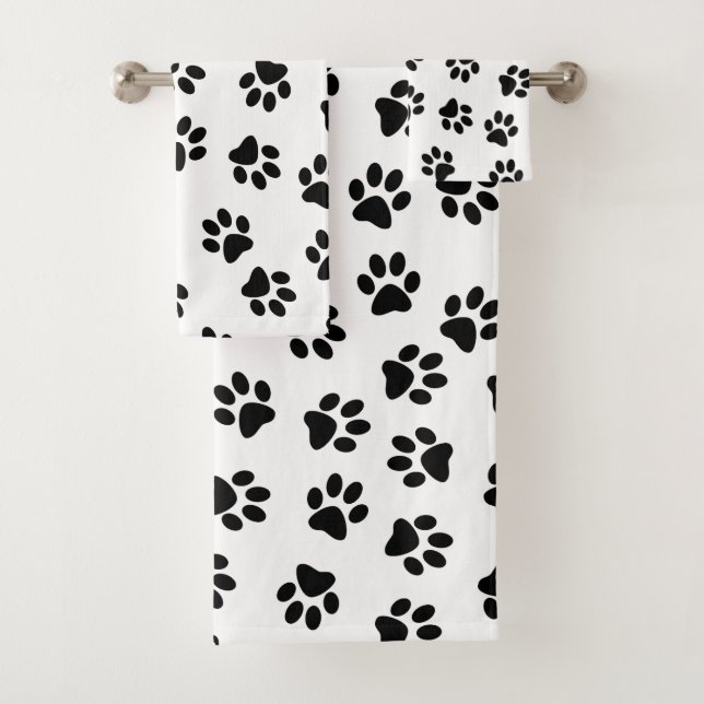 Pattern Of Paws, Dog Paws, Black Paws Bath Towel Set (Insitu)
