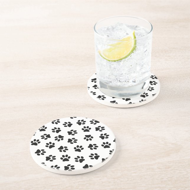 Pattern Of Paws, Dog Paws, Black Paws Coaster (Side)