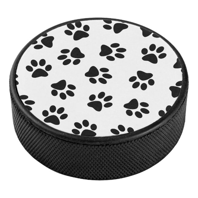 Pattern Of Paws, Dog Paws, Black Paws Hockey Puck (3/4)