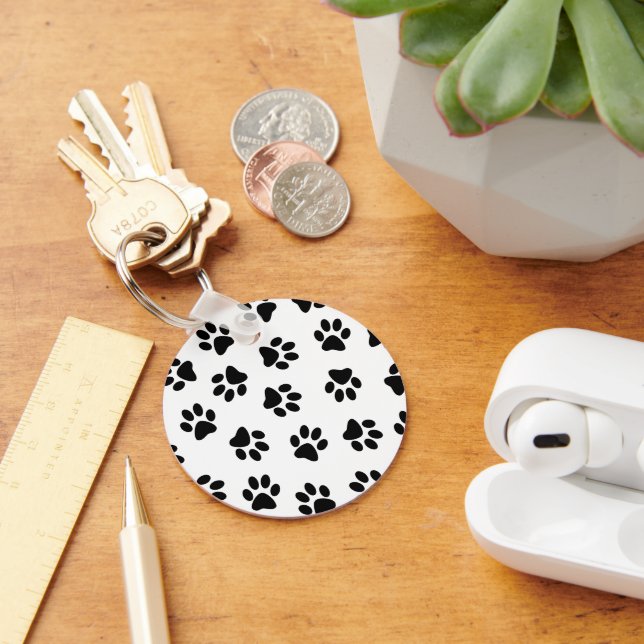 Pattern Of Paws, Dog Paws, Black Paws Key Ring (Desk)