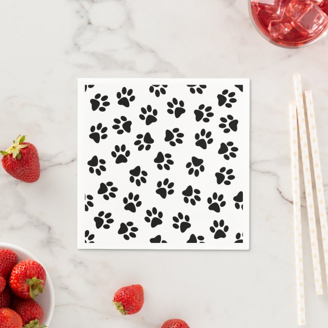 Pattern Of Paws, Dog Paws, Black Paws Napkin (Insitu)