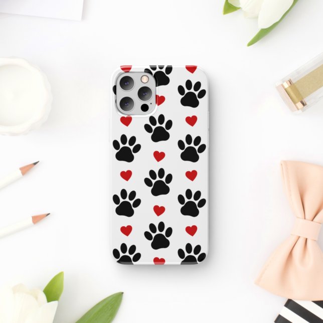 Pattern Of Paws, Dog Paws, Black Paws, Red Hearts (Creator Uploaded)