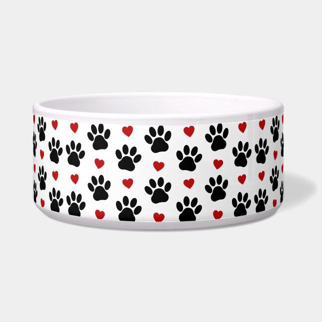 Pattern Of Paws, Dog Paws, Black Paws, Red Hearts (Front)