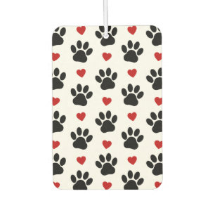 Pattern Of Paws, Dog Paws, Black Paws, Red Hearts Car Air Freshener
