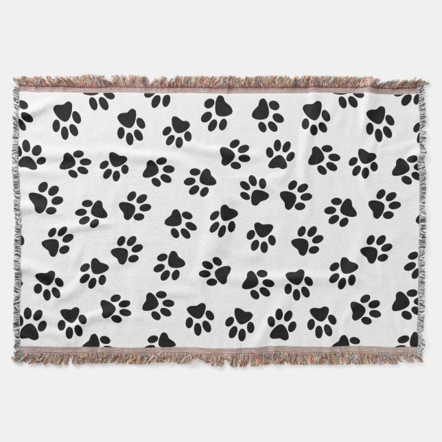 Pattern Of Paws, Dog Paws, Black Paws Throw Blanket (Front)