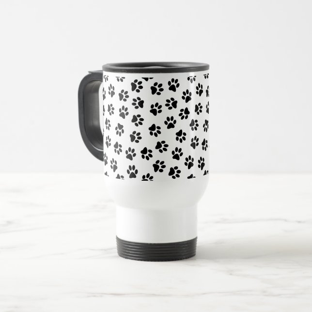 Pattern Of Paws, Dog Paws, Black Paws Travel Mug (Front Left)
