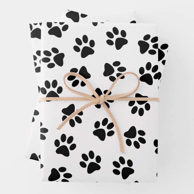 Pattern Of Paws, Dog Paws, Black Paws Wrapping Paper Sheet (In situ)