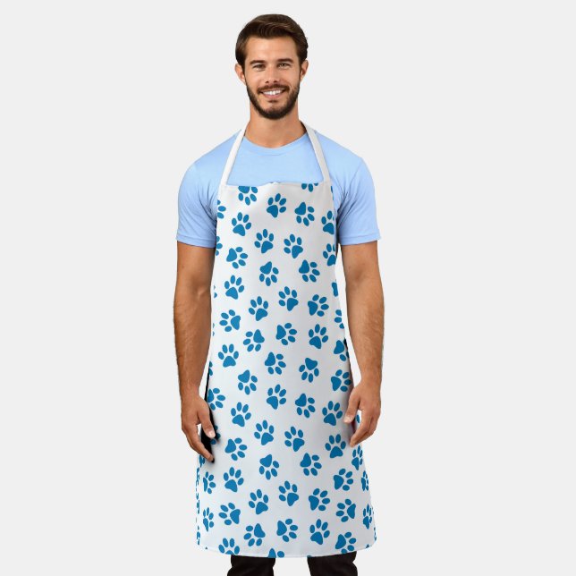 Pattern Of Paws, Dog Paws, Blue Paws Apron (Worn)