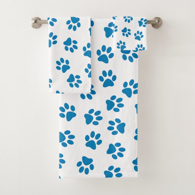 Pattern Of Paws, Dog Paws, Blue Paws Bath Towel Set (Insitu)