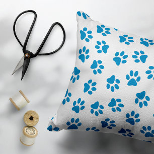 Pattern Of Paws, Dog Paws, Blue Paws Decorative Cushion