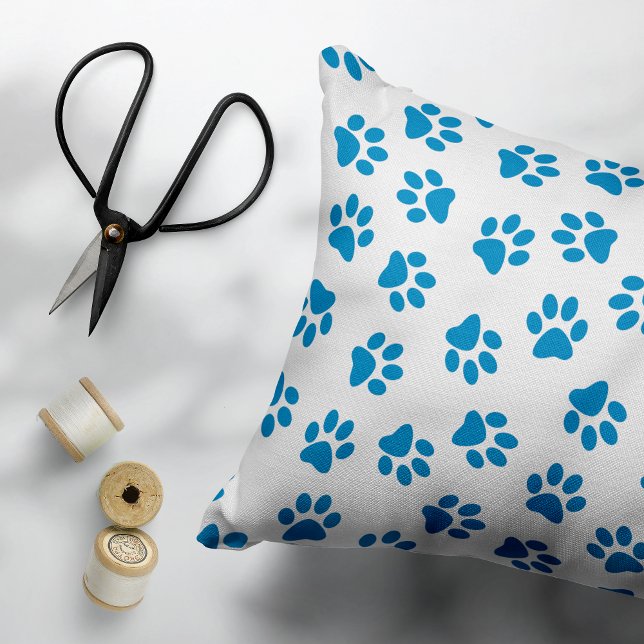 Pattern Of Paws, Dog Paws, Blue Paws Decorative Cushion (Creator Uploaded)