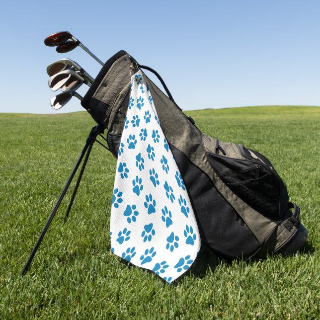Pattern Of Paws, Dog Paws, Blue Paws Golf Towel (Green)