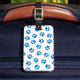Pattern Of Paws, Dog Paws, Blue Paws Luggage Tag