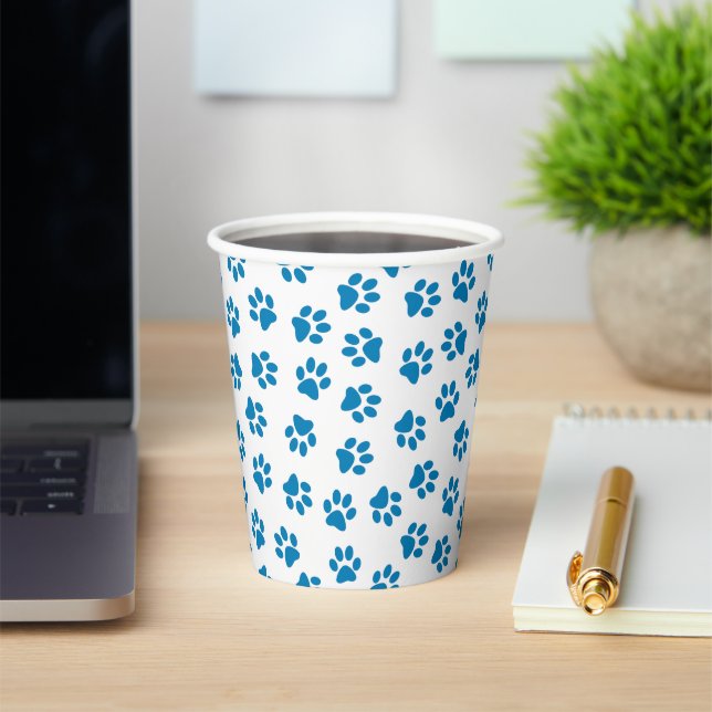 Pattern Of Paws, Dog Paws, Blue Paws Paper Cups (Insitu)