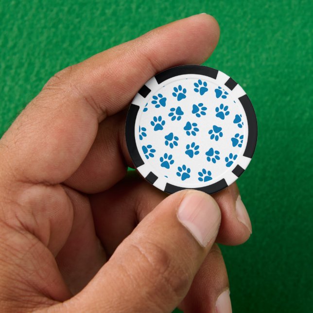 Pattern Of Paws, Dog Paws, Blue Paws Poker Chips (Hand)