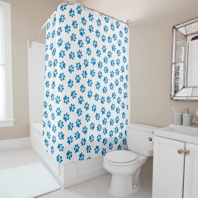 Pattern Of Paws, Dog Paws, Blue Paws Shower Curtain (In Situ)