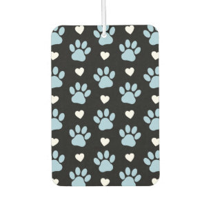 Pattern Of Paws, Dog Paws, Blue Paws, White Hearts Car Air Freshener