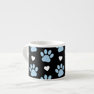 Pattern Of Paws, Dog Paws, Blue Paws, White Hearts Espresso Cup