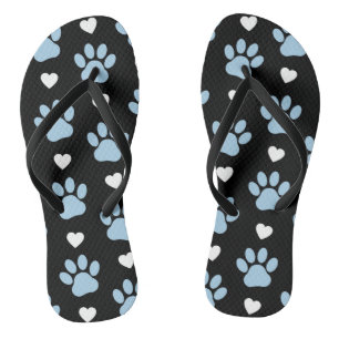 Pattern Of Paws, Dog Paws, Blue Paws, White Hearts Jandals