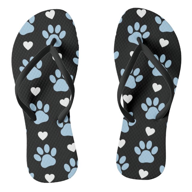 Pattern Of Paws, Dog Paws, Blue Paws, White Hearts Jandals (Footbed)