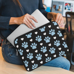 Pattern Of Paws, Dog Paws, Blue Paws, White Hearts Laptop Sleeve
