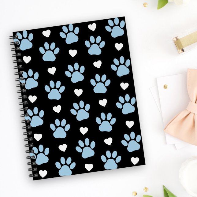 Pattern Of Paws, Dog Paws, Blue Paws, White Hearts Notebook (Creator Uploaded)