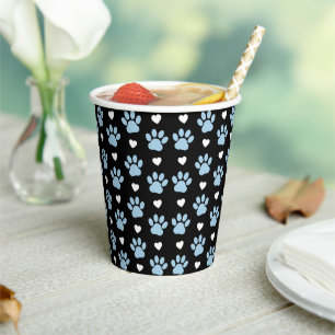 Pattern Of Paws, Dog Paws, Blue Paws, White Hearts Paper Cups