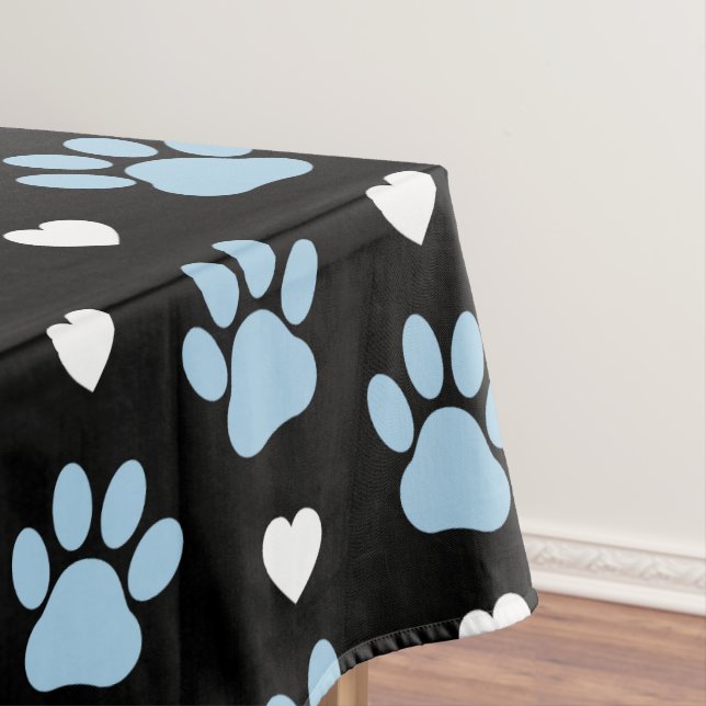 Pattern Of Paws, Dog Paws, Blue Paws, White Hearts Tablecloth (In Situ)