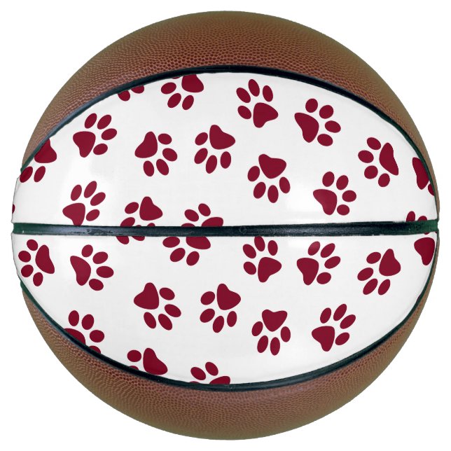 Pattern Of Paws, Dog Paws, Burgundy Paws Basketball (Front)