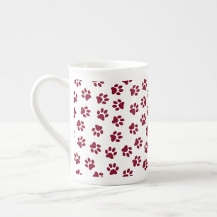 Pattern Of Paws, Dog Paws, Burgundy Paws Bone China Mug