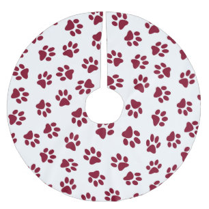 Pattern Of Paws, Dog Paws, Burgundy Paws Brushed Polyester Tree Skirt