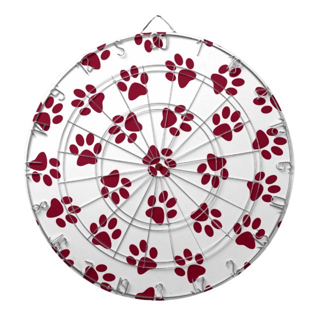 Pattern Of Paws, Dog Paws, Burgundy Paws Dartboard (Front)