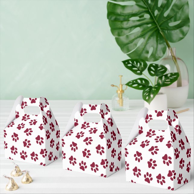 Pattern Of Paws, Dog Paws, Burgundy Paws Favour Box (Multiple)