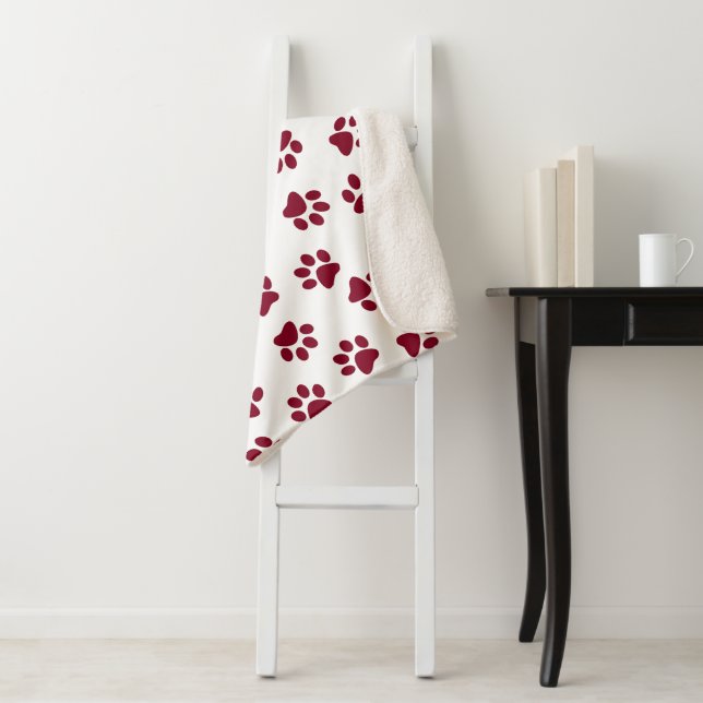 Pattern Of Paws, Dog Paws, Burgundy Paws Sherpa Blanket (In Situ)