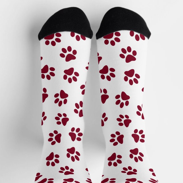 Pattern Of Paws, Dog Paws, Burgundy Paws Socks (Top)