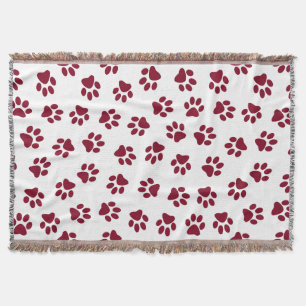 Pattern Of Paws, Dog Paws, Burgundy Paws Throw Blanket