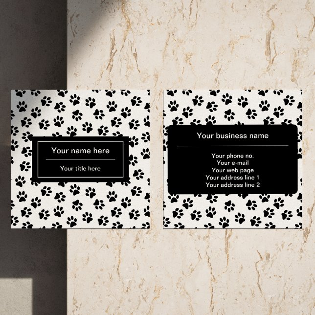 Pattern Of Paws, Dog Paws, Cat Paws, Black Paws Square Business Card (Creator Uploaded)