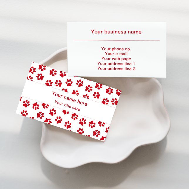 Pattern Of Paws, Dog Paws, Cat Paws, Red Paws Business Card (Creator Uploaded)